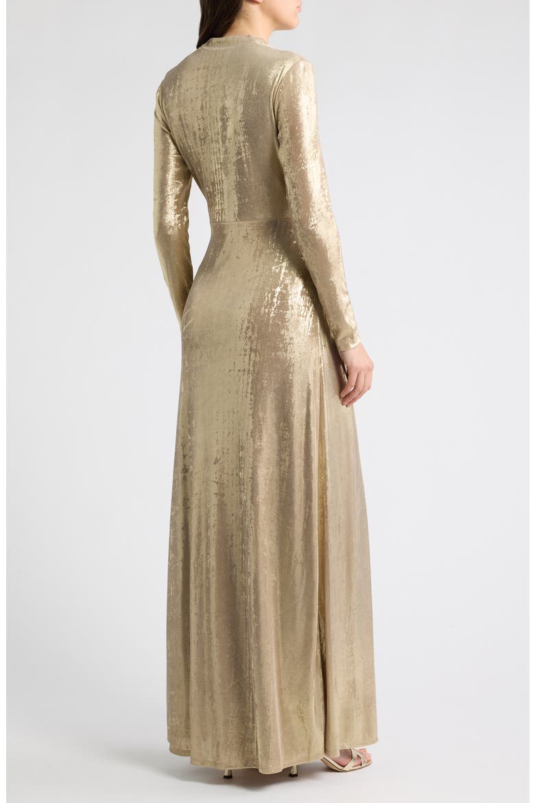 Twist Front Metallic Maxi Dress, Alternate, color, CHAMPAGNE