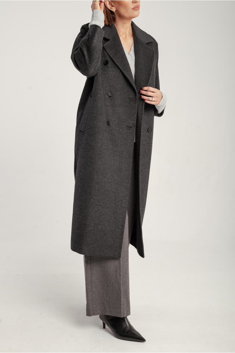 Cashmere Double Breasted Long Coat, Alternate, color, Charcaol