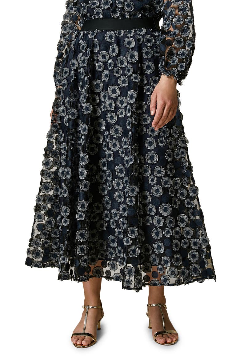 Embroidered Tulle Skirt, Main, color, NAVY BLUE