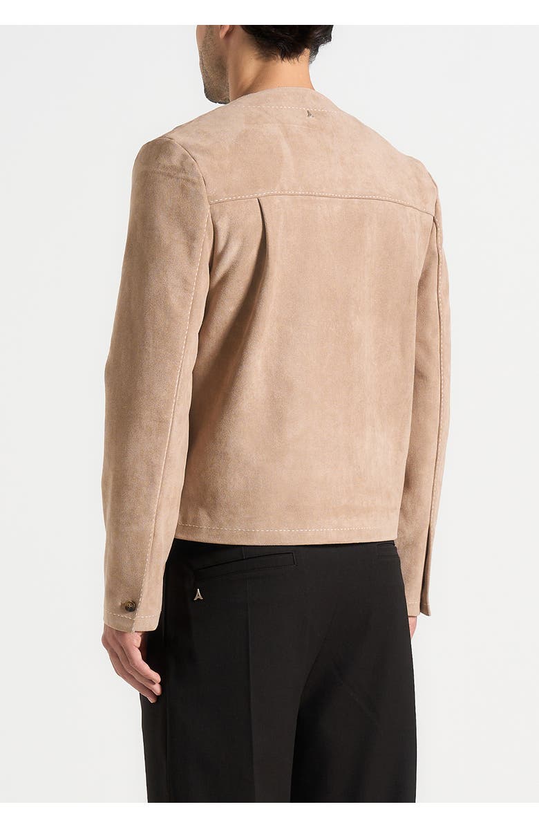 Manière De Voir Maxime Suede Zip Jacket With Contrast Stitch, Alternate, color, Beige