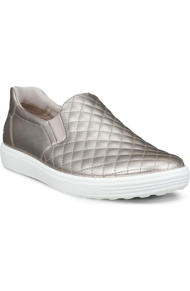 ECCO Soft 7 Slip-On Quilted Sneaker, Main, color, Pure Cashmere Foil