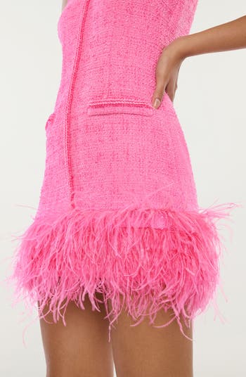 New pink offers tweed feather dress