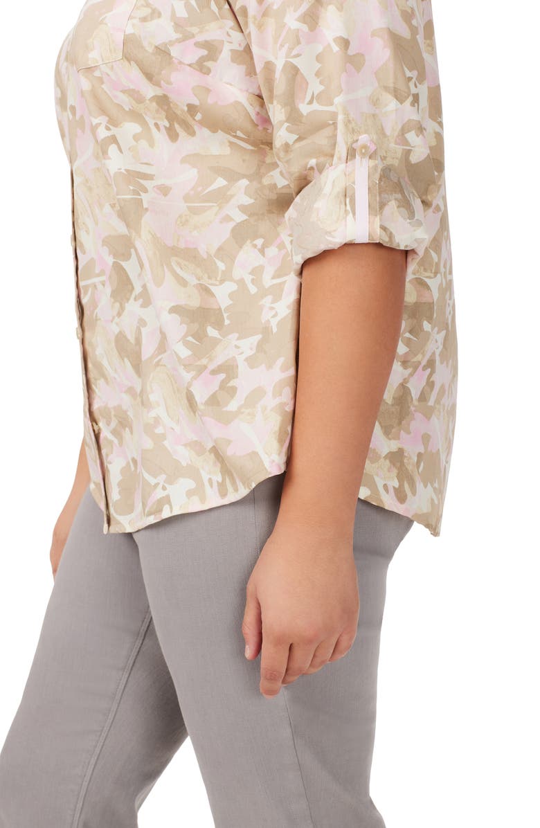 Foxcroft Zoey Abstract Print Roll Tab Non-Iron Cotton Button-Up Shirt, Alternate, color,