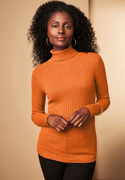 Ribbed Cotton Turtleneck Sweater (Plus Available)