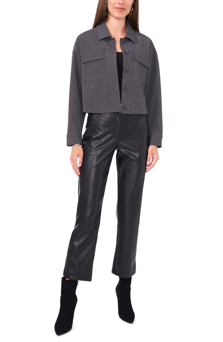 Vince Camuto Crystal Stud Crop Shacket, Alternate, color, Medium Heather Grey