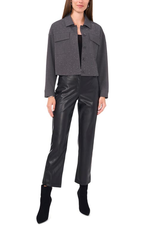 Vince Camuto Crystal Stud Crop Shacket In Gray