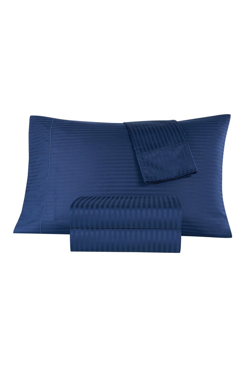 500 Thread Count Damask Stripe Sheet Set, Alternate, color, NAVY