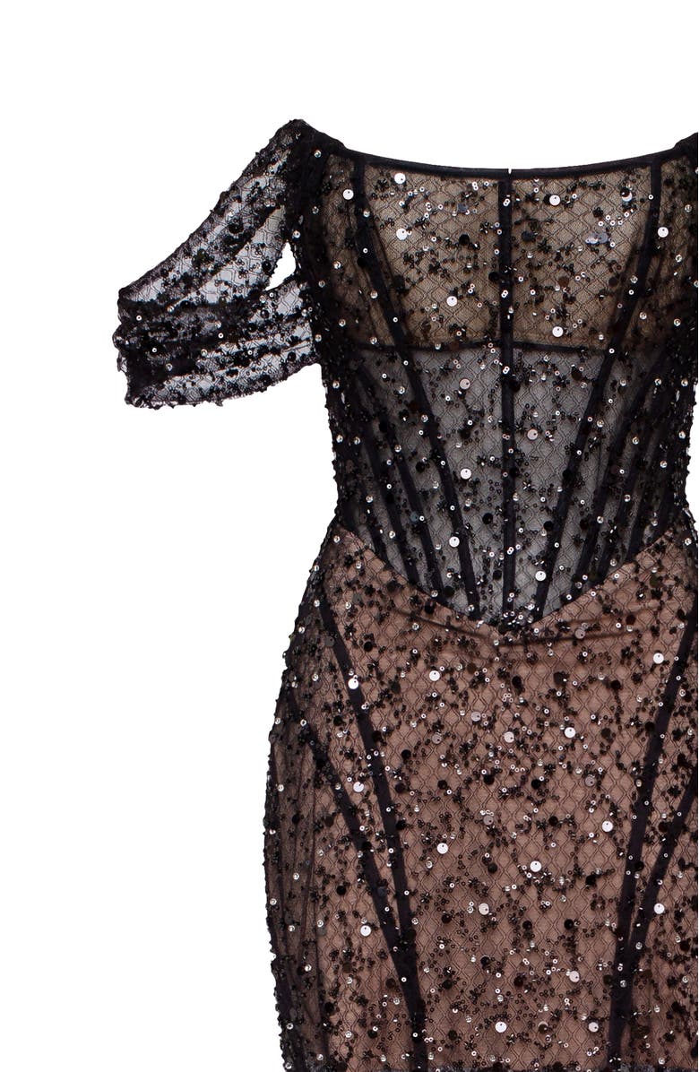 Milla Striking black sequined fitted maxi dress, Alternate, color,