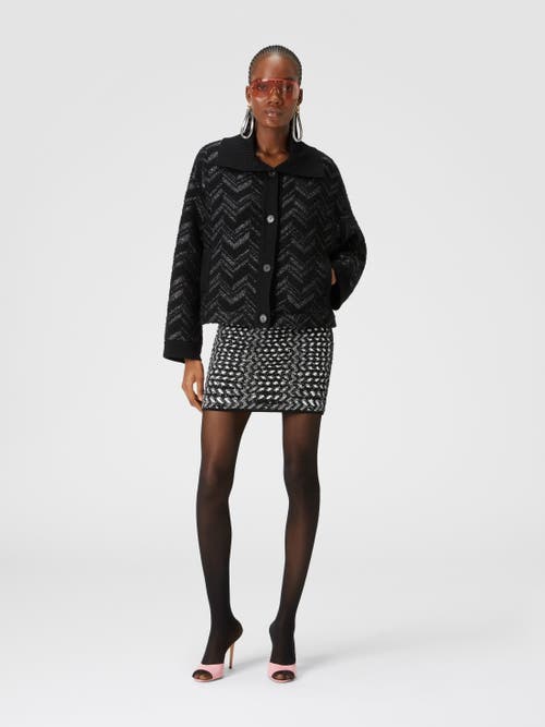Shop Missoni Bouclé Knit Jacket With Lamé Chevron In Black & Multicoloured