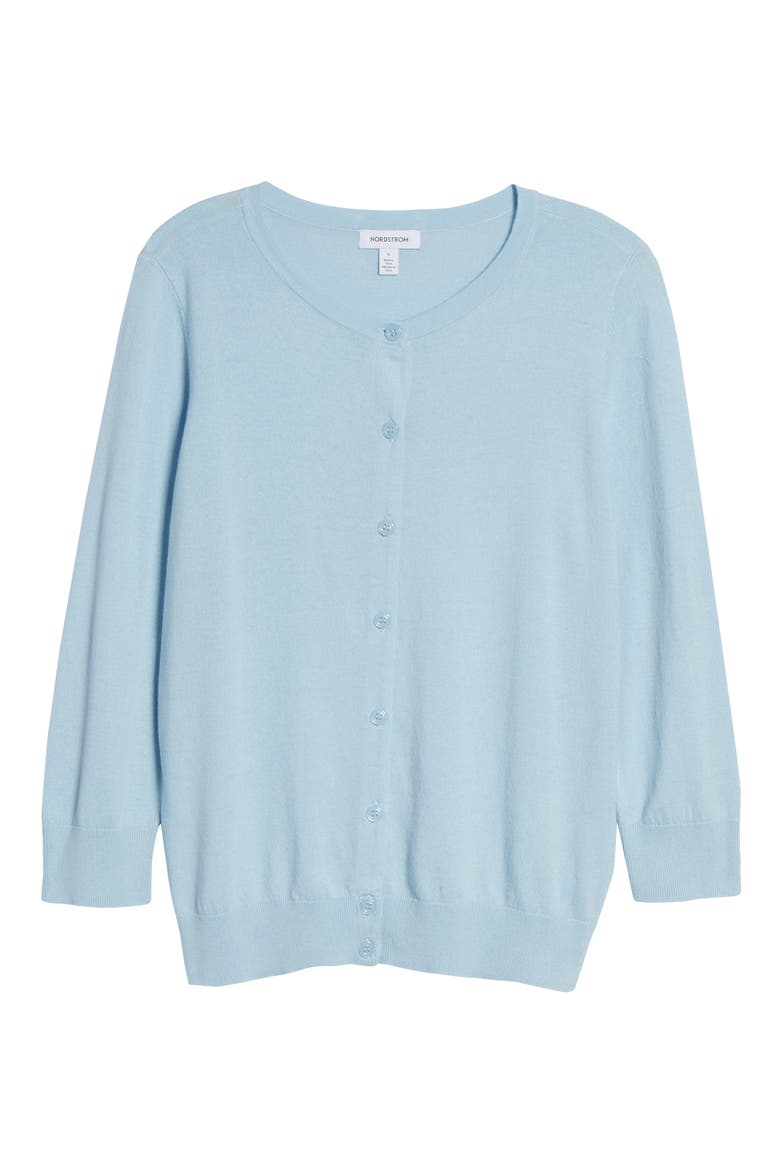 Crewneck Pima Cotton Blend Cardigan, Alternate, color, BLUE FALLS
