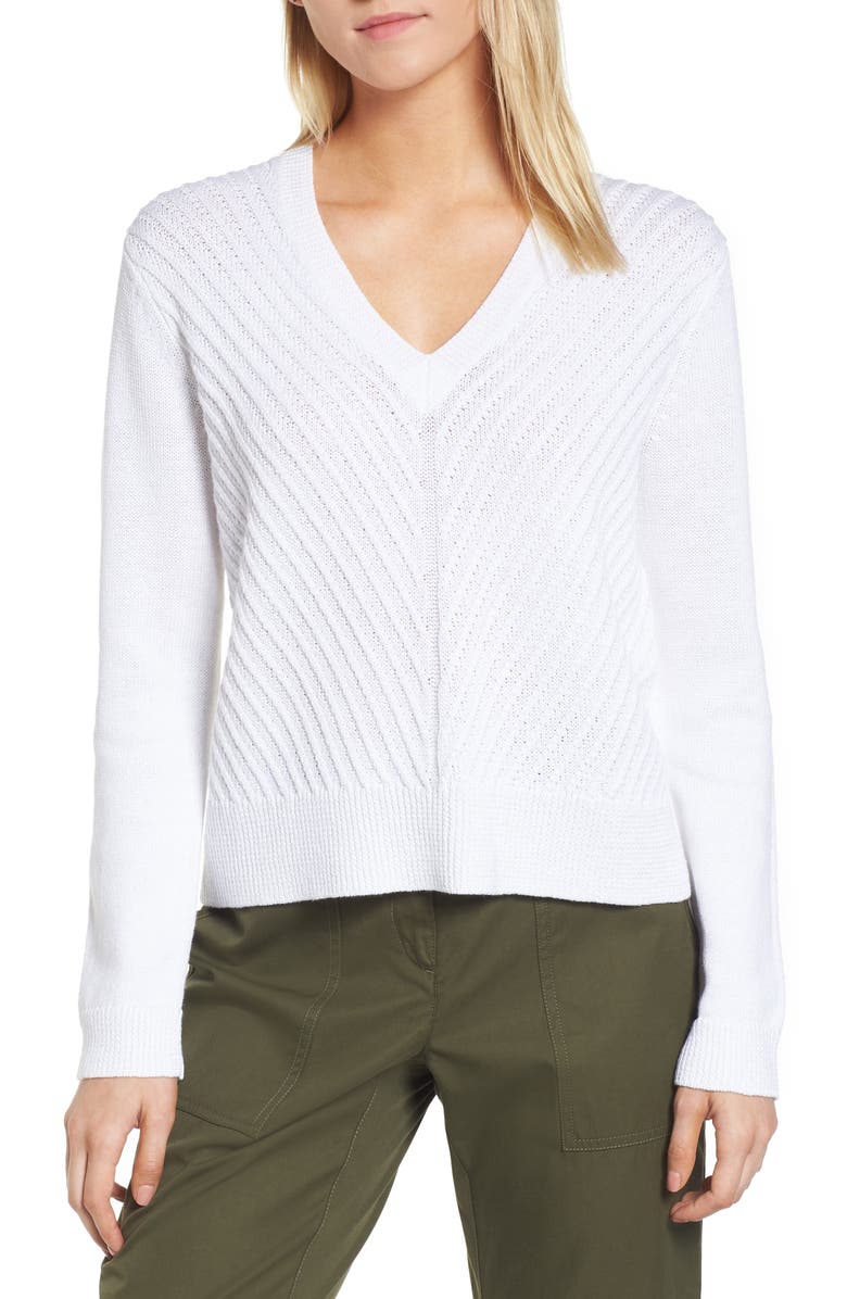 Nordstrom Signature Textured Front V-Neck Sweater, Main, color, 