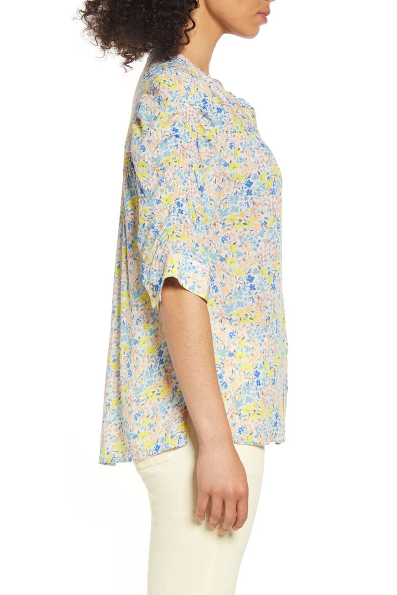 Smocked Elbow Sleeve Blouse, Alternate, color, BLUSH/ SKYWAY MULTI