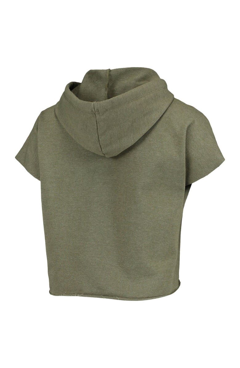 Retro Brand Women's Original Retro Brand Olive Nebraska Huskers Cropped Tri-Blend Short Sleeve Pullover Hoodie, Alternate, color, 