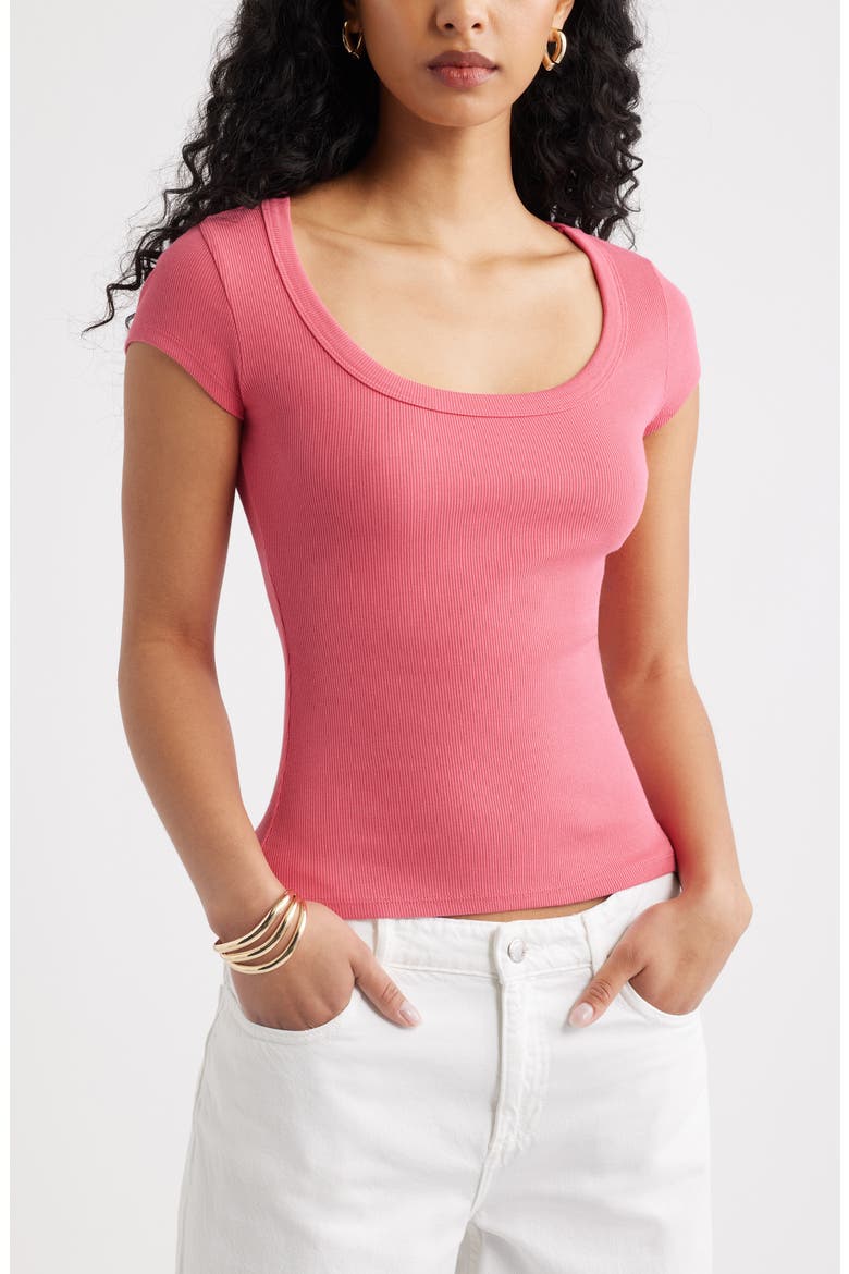 Scoop Neck Stretch Cotton T-Shirt, Main, color, PINK PARTY