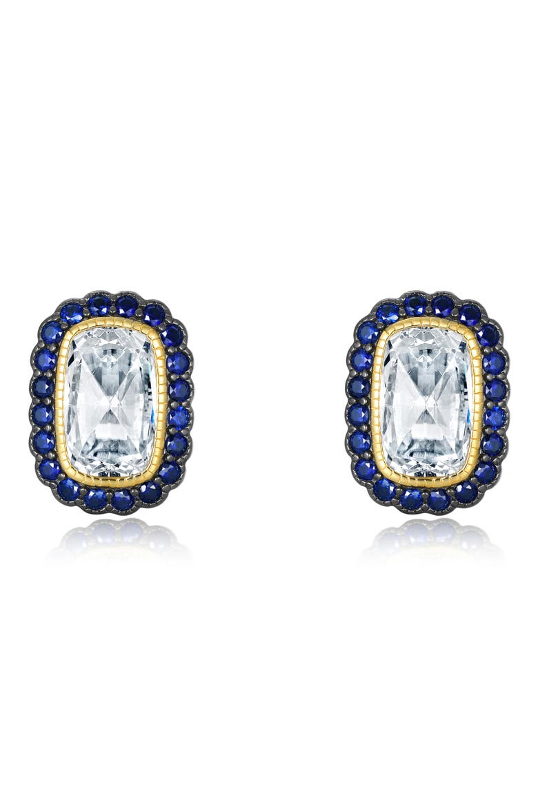 Art Deco Simulated Diamond Halo Stud Earrings, Main, color, BLUE/ GOLD