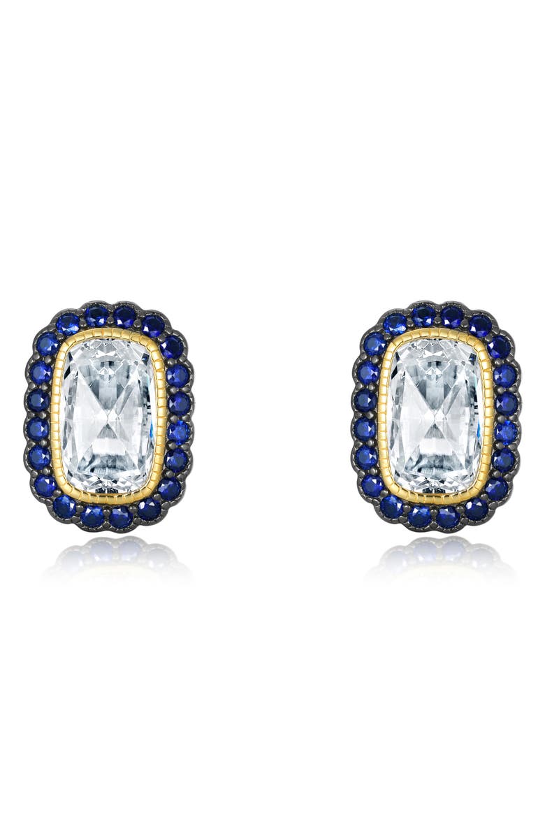 Lafonn Art Deco Simulated Diamond Halo Stud Earrings, Main, color, Blue/ Gold