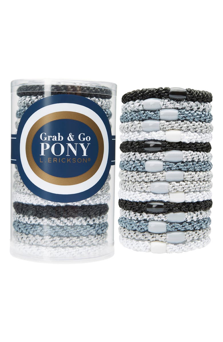 L. Erickson Grab & Go 15-Pack Braided Ponytail Holders, Alternate, color, Light Silver Metallic