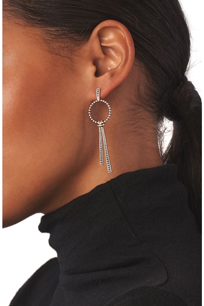 Signature Caviar Bead & Circle Drop Earrings, Alternate, color, SILVER