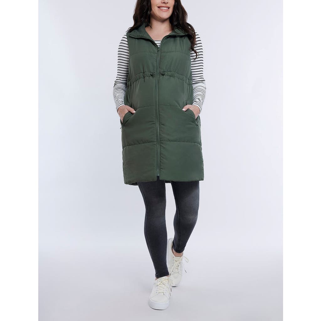 Motherhood Maternity Woven Full-zip Sleeveless Quilted Puffer Vest In Olive