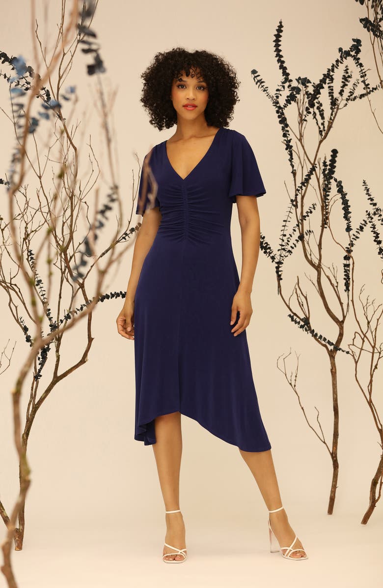 Maggy London Ruched Flutter Sleeve Midi Dress, Alternate, color,