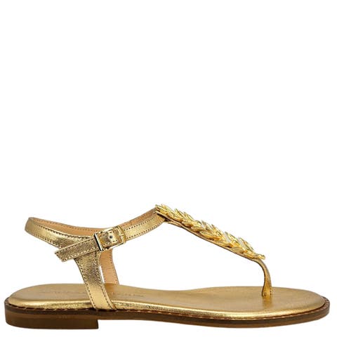 Leather Leaf Flat Thong Sandal