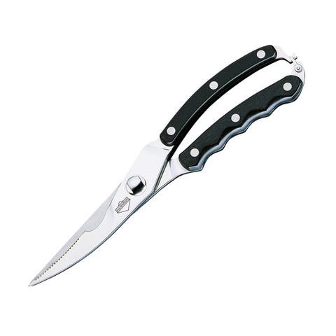 Stainless Steel Curverd Poultry Shears with Grooved Handle, 10-Inch