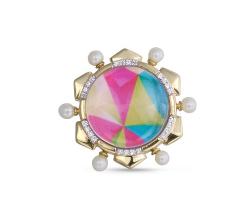 Unicorn Popcorn Design Diamond Pearl Yellow Gold Plated Silver Mosaic Ring