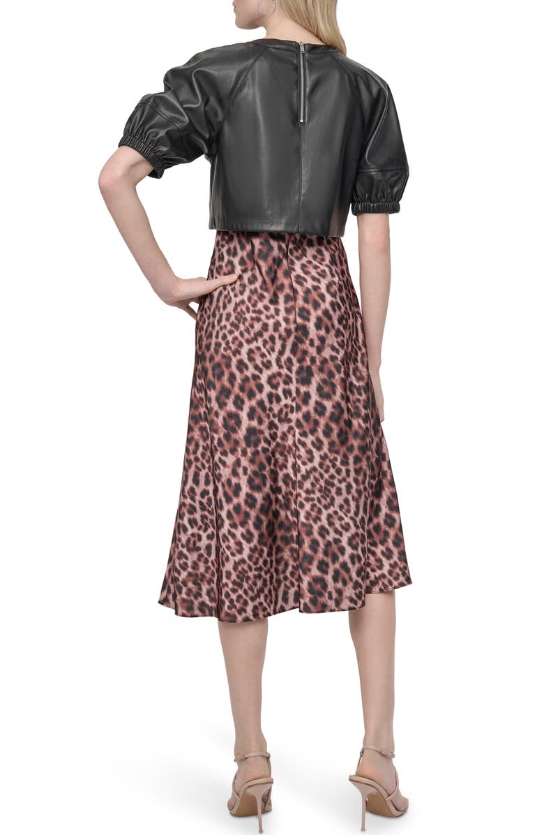 DKNY Short Sleeve Mixed Media Midi Dress, Alternate, color, Travertn M