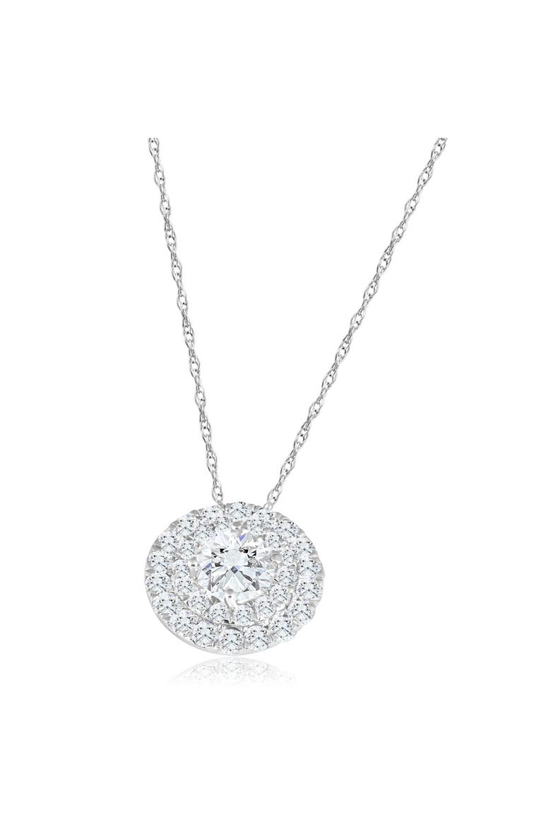 2 1/5Ct TW Diamond (1ct center) Round Halo Pendant Gold Necklace Lab Grown, Alternate, color, 10K White Gold