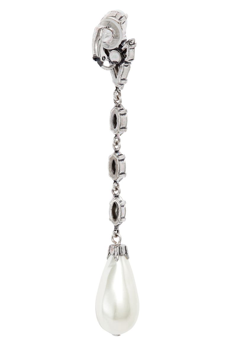 Pendant Rhinestone & Faux Pearl Clip-On Earrings, Alternate, color, CREME/CRYSTAL/OXIDIZED SILVER