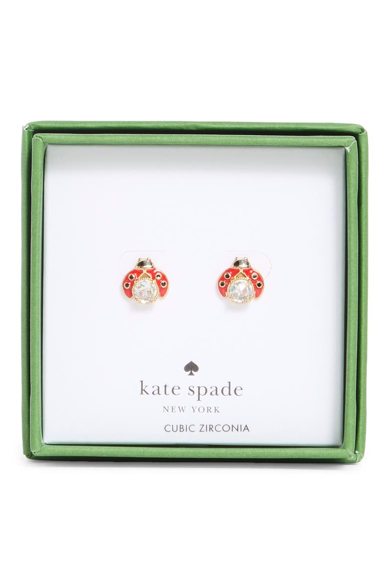 ladybug stud earrings, Main, color, CLEAR / GOLD