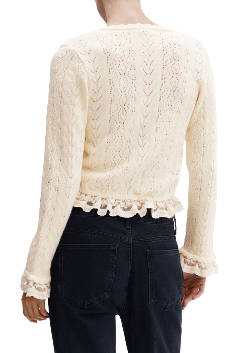 Ruffle Lace Tie Front Crop Cardigan, Alternate, color, ECRU