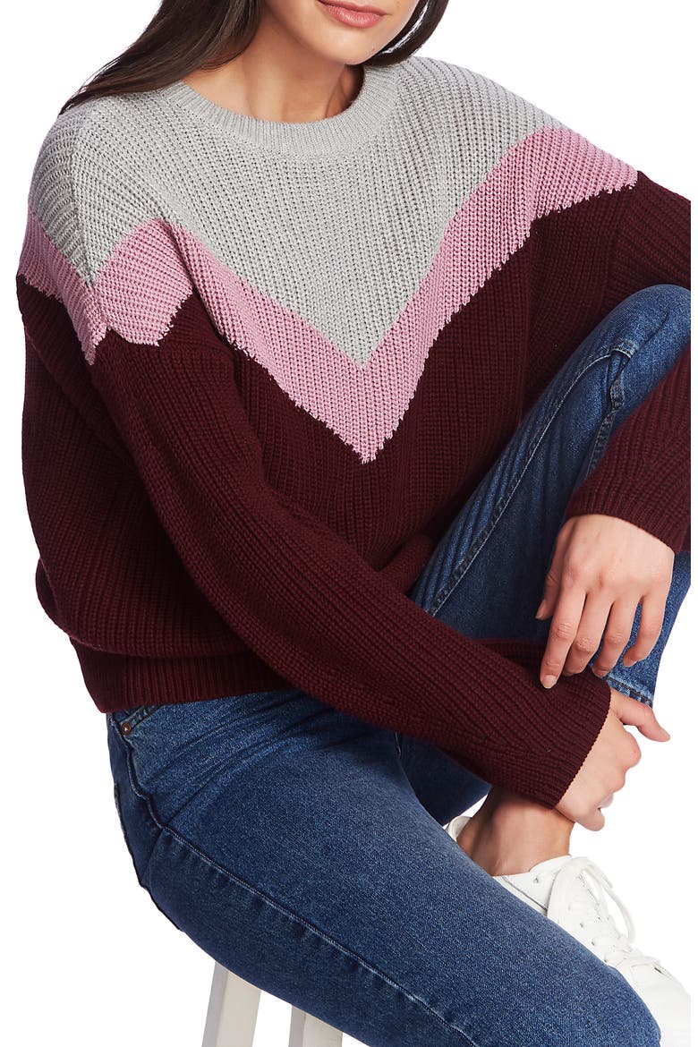 Chevron Front Crewneck Cotton Sweater, Alternate, color, MAHOGANY