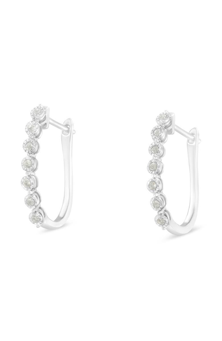 Haus of Brilliance Silver 1/2 Ct Miracle-Set Diamond 7 Stone Hoop Earrings, Alternate, color, White