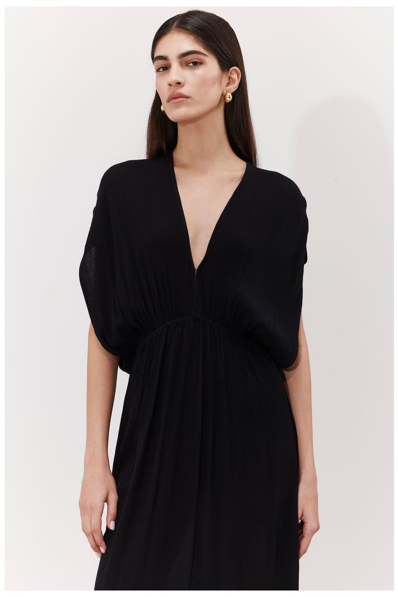 Solena Crêpe V Neck Open Back Midi Dress Cover-Up, Alternate, color, Black