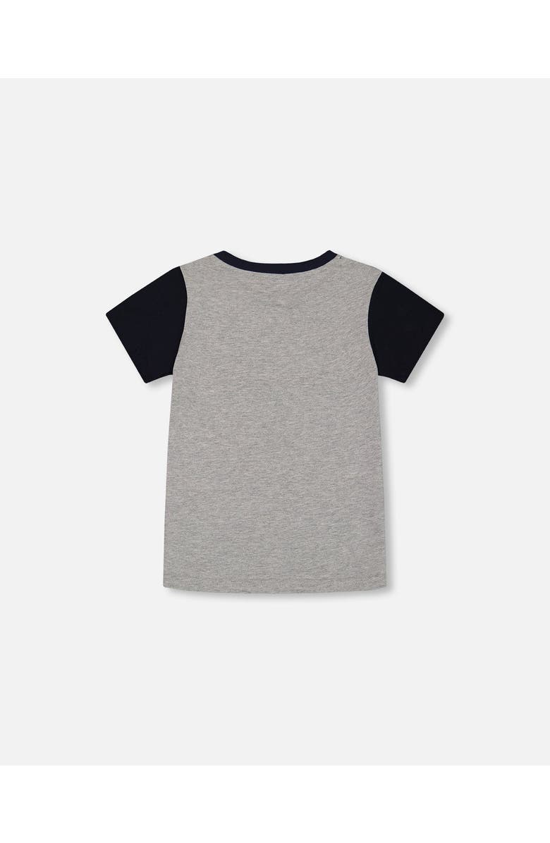 Deux par Deux Boy's Organic Cotton Colorblock Tee Gray, Navy And Teal, Alternate, color, 