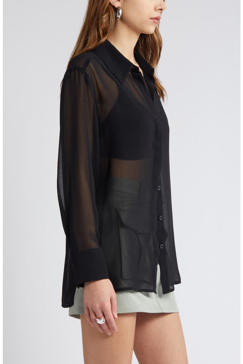 Oversize Semisheer Button-Up Shirt, Alternate, color, BLACK