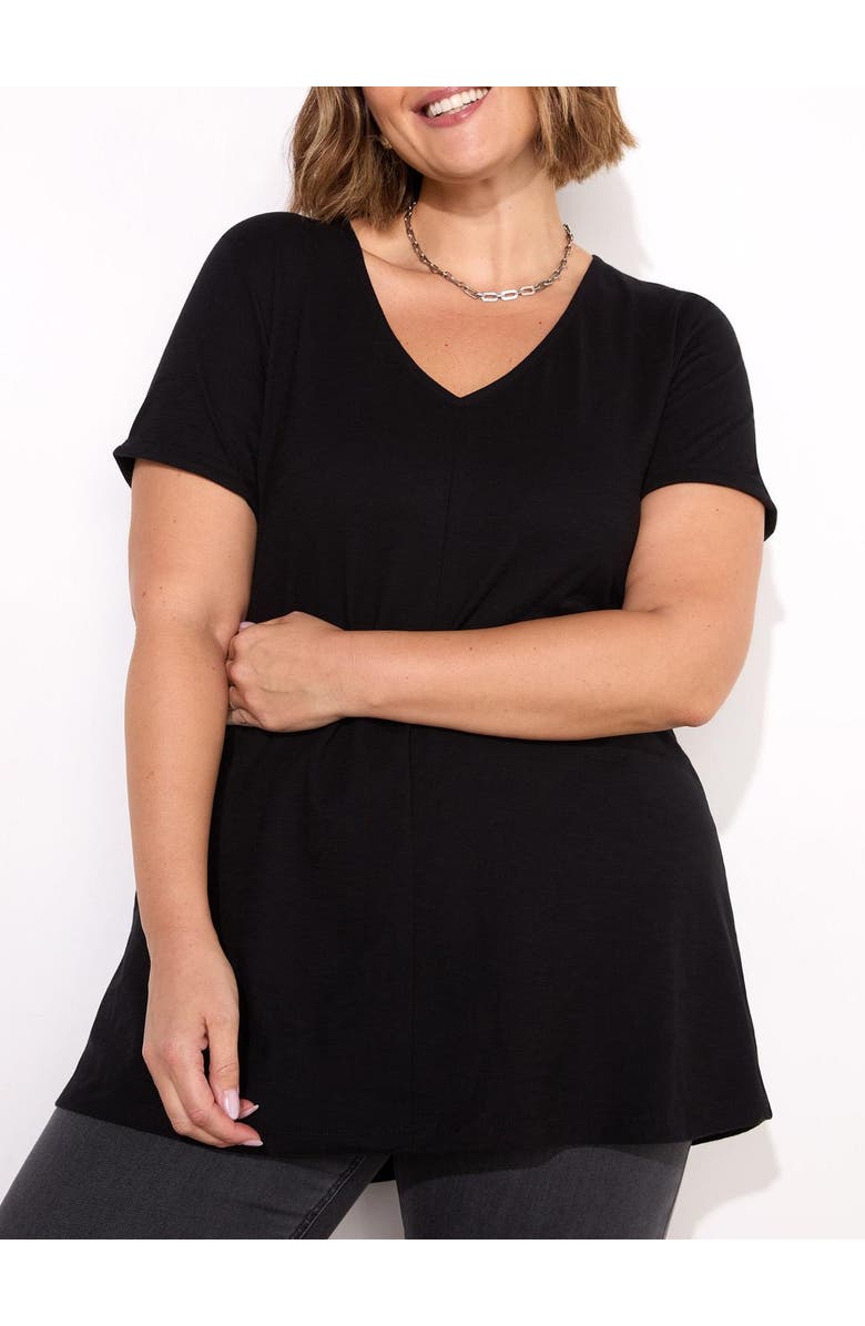 Live Unlimited Cotton Slub V-Neck Longline T-Shirt, Alternate, color, Black