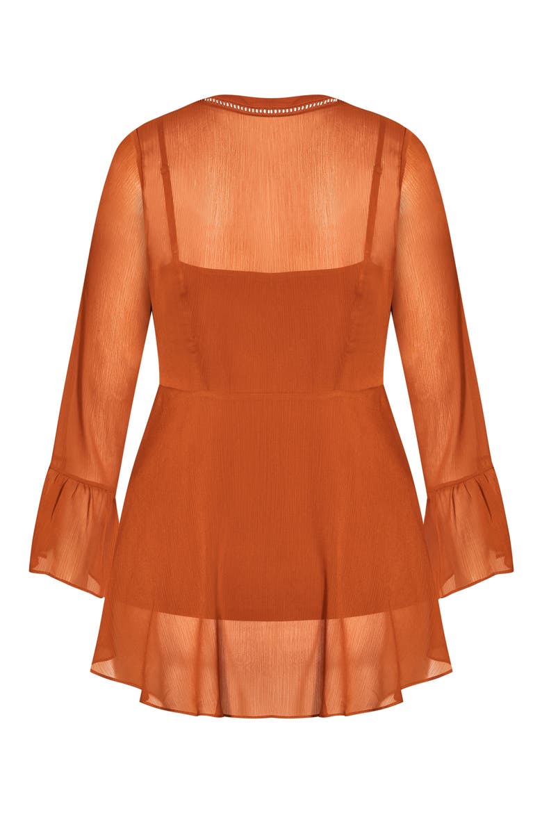 Button Love Bell Sleeve Peplum Blouse, Alternate, color, TOFFEE