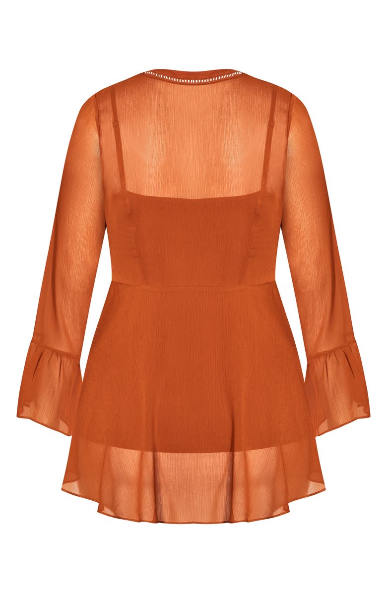 City Chic Button Love Bell Sleeve Peplum Blouse, Alternate, color, 