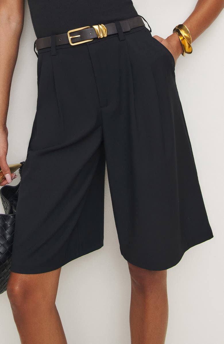 Reformation Drew Pleated Bermuda Shorts, Alternate, color, Pitch Black