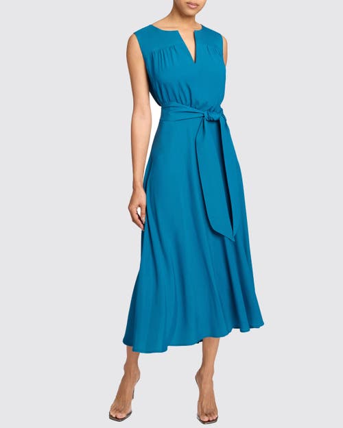 Santorelli Mira Sleeveless Hi-lo Hemline In Silk Crepe De Chine Midi Dress In Aquamarine