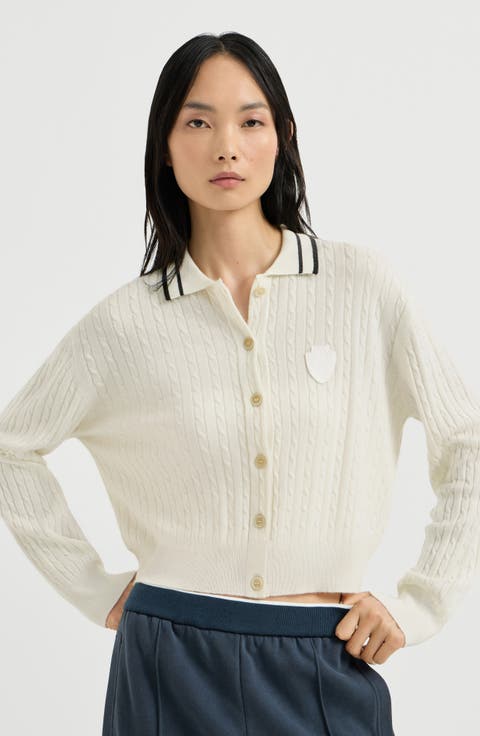 Cashmere cable knit polo shirt with logo