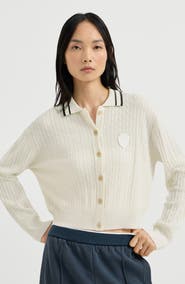 Brunello Cucinelli Cashmere cable knit polo shirt with logo