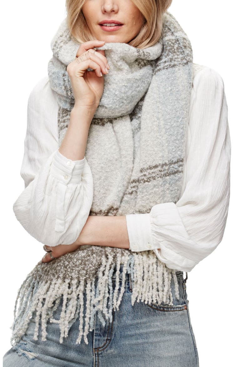 Loveland Plaid Fringe Scarf, Main, color, IVORY