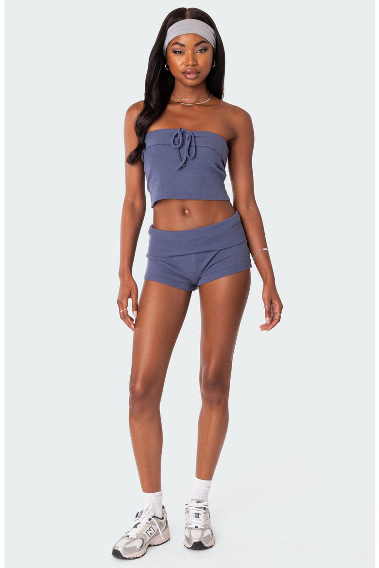 Lizzy Foldover Waffle Knit Shorts, Alternate, color, NAVY
