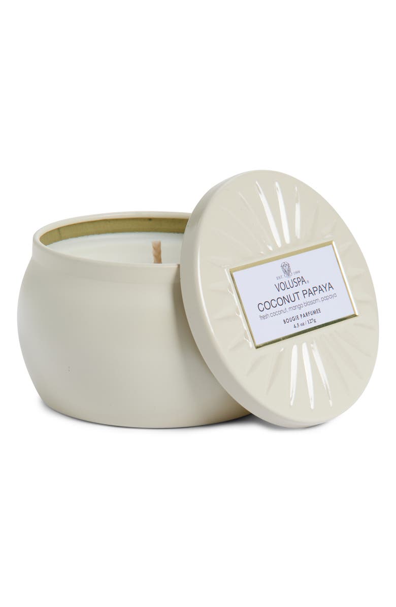Voluspa Coconut Papaya Mini Tin Candle, Main, color, Coconut Papaya