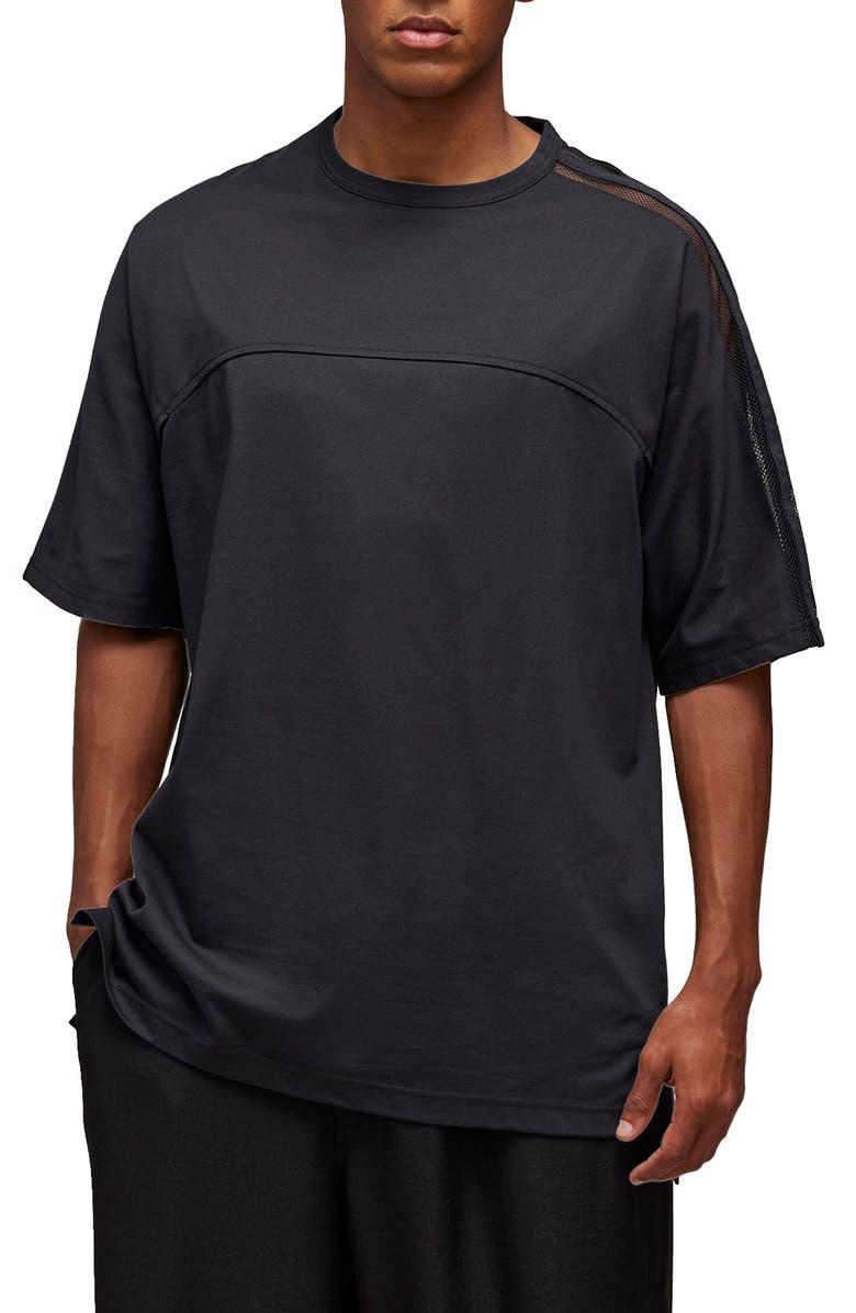 Y-3 Mesh Panel Cotton Blend T-Shirt, Main, color, 