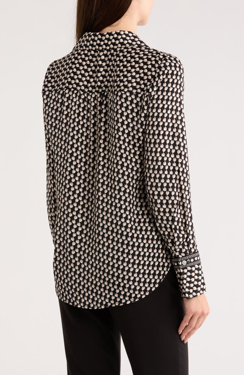 MAX STUDIO Satin Tie Neck Button-Up Shirt, Alternate, color, Bkbgshtp-Black/ Beige Shadow