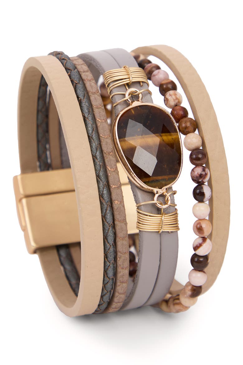 Nirvana Beaded Leather Bracelet, Main, color, TAUPE